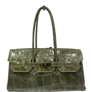 Chic olive Handcrafted Italian Croc-Embossed Suede Handbag – Made in Italy